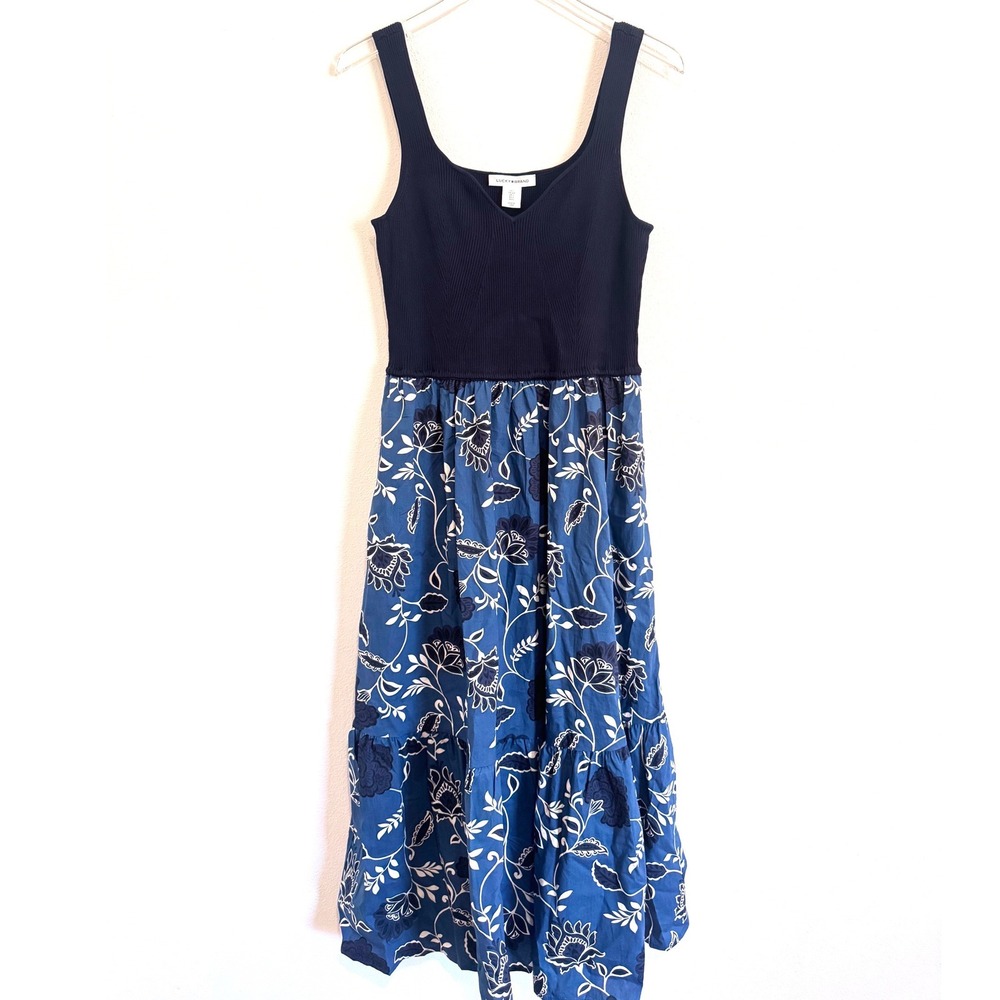 Lucky Brand Women's Ribbed‎ Knit Tank Top Tiered Floral Skirt Midi Dress